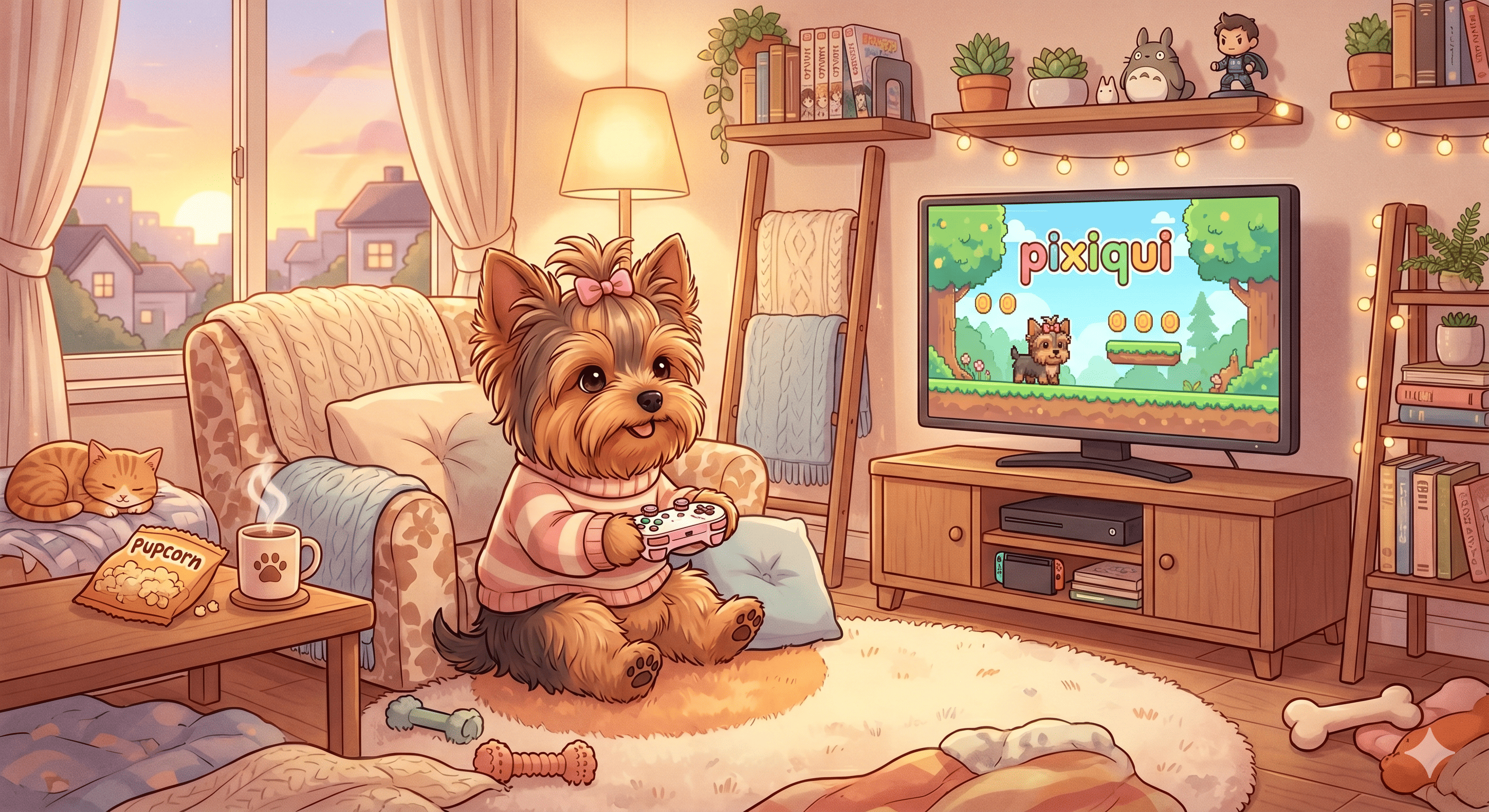 Pixique jogando videogame